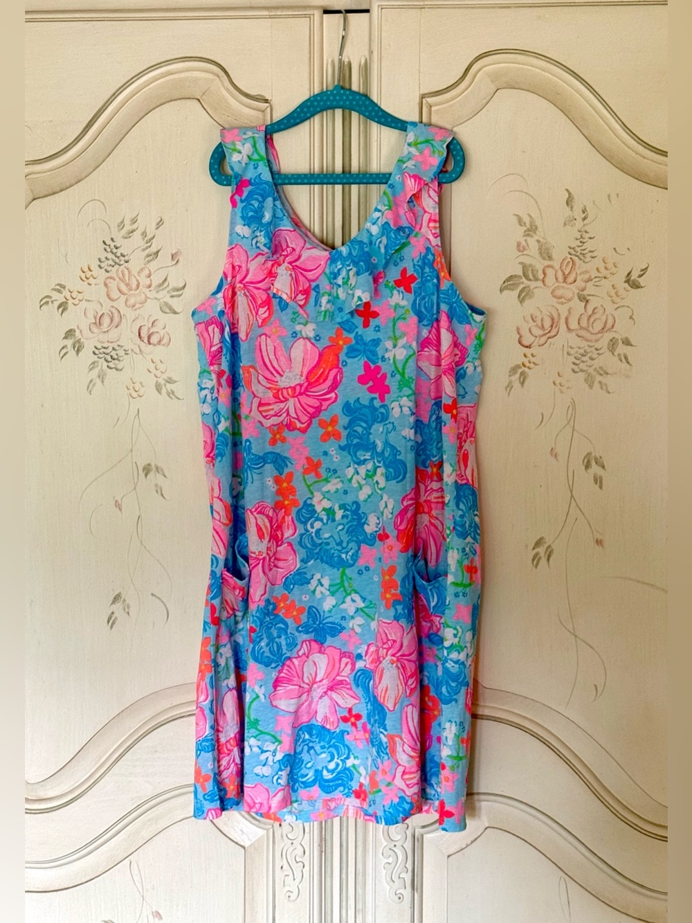 Lilly Pulitzer XL (12-14) Mini Alessa Ruffle Dress Surf Blue Luscious Lions